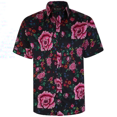 KAM Rose Print Shirt Schwarz